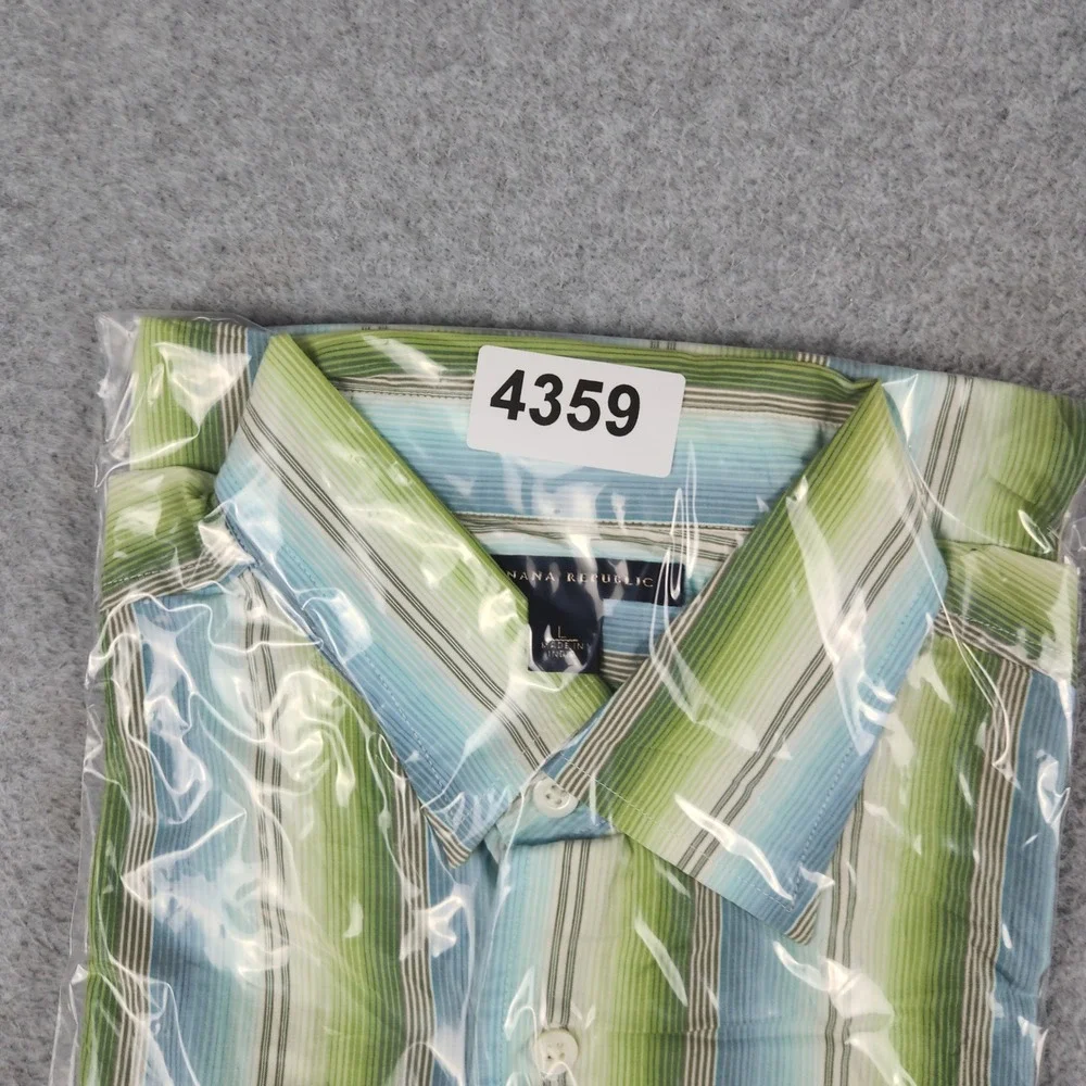 Banana Republic Shirt Mens Large Green Blue Multi Stripe Cotton Short Sleeve